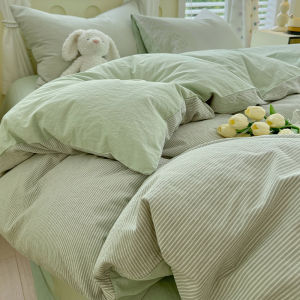 Simple Pure Cotton Bedding Four-Piece Set Duvet Cover Sheet Person Hat Cover Student Dormitory Three-Piece Set Four Seasons Universal