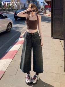 Vfvk Relaxed Fit High Waist Wide Leg Jeans Womens Autumn Winter New Style Vintage American Street Style Short Jeans