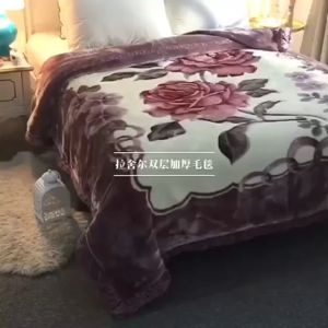ผ้าห่มขนสัตว์แท้ (6ฟุต) ผ้านวม สีแดง ลายดอกไม้ ผ้าห่มสำหรับเตียงคู่นุ่ม