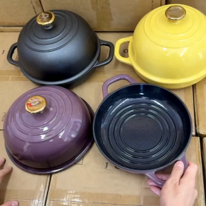 New 24cm Baking Pot European Bread Artifact Baking Pan Enamel Pan Cast Iron Pan Baking Tray Non-Pan Oven Household Niversal Insulation Pot for Baking Bread