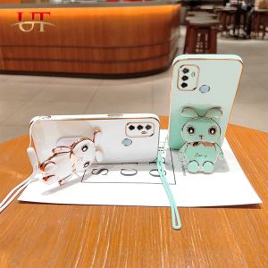 For VIVO S1 PRO S10E S12 S16E V15 PRO V17 V19 V11 PRO V11i V9 V20 PRO V20 SE V21E V23E V25E V27E 1920 1907 luxury cute 3D rabbit stand phone case electroplated soft silicone anti-fall protection back cover+Lanyard