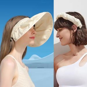 Fashion Summer Shell Sunshade Hat UV Protection Dual Use Hair Hoop Sun Cap for Women Outdoor Beach Foldable Wide Brim Bucket Cap
