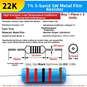 Risym | 1 Percent Precision 5W Metal Film Resistors 1kΩ