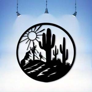 CIFbuy | CIFbuy Iron Wall Art Metal Cactus Desert Mountain Sun Southwestern Weather Resistant Decor For Indoor Outdoor Patio Handcrafted
