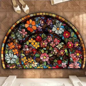 VIKAMA Black Gold Sunflower Half Circle Doormat Non Slip Water Absorbing Semi Round Rug Entryway Home Decor Floor Mat