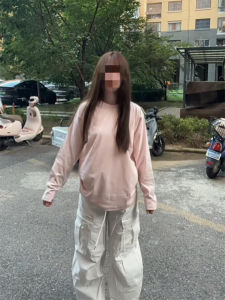 Chic Pink Loose Fit round Neck Long Sleeve T-Shirt Womens Early Autumn Sweet Style Versatile Base Layer Top Trendy