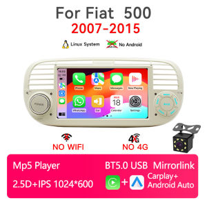 Car Stereo Radio MP5 Multimedia Player Wireless Carplay Android Auto BT 5.0 AM FM RDS BWC For Fiat 500 2007-2015 Car Head Unit
