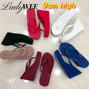 Women Wedges Slippers 9cm Super High Heels Solid Ladies Slides Flip Flops Bathroom Female Shoes Casual Soft Slip On Summer New