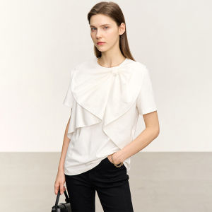 AMII | Age-reducing Bow Crew Neck Short Sleeve T-shirt Casual