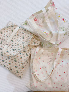 Spring Summer Floral Watercolor Canvas Shoulder Bag Cotton Cloth Womens Student  Sweet Commuting Versatile Bags