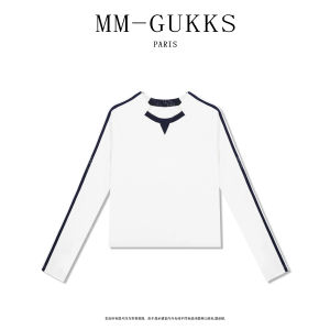 Áo Thun Nữ Tay Dài Kẻ Sọc GUKKS Mùa Xuân 2025 Phong Cách Mới Không Đều Đa Năng Giảm Béo Trẻ Trung Áo Thun Thường Ngày