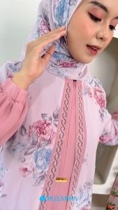 AZIMA DRESS - Gamis Ceruty Mix Ceruty Print Full Furing Busui dan Wudhu Friendly