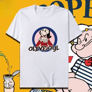 Popeye Print Cartoon Pure Cotton Loose Short Sleeve T-shirt Mens Super Popular Student Easiest for Match Cotton Couple Wear Trendy