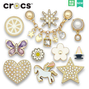 Metallic Crcos Hole Shoe Flowers Accessories Pearl Diamond Heart Flower Decorative Buckle Shoe Buckle Diy Parts