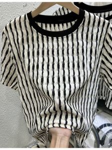 Slim Fit Mens T-Shirt round Neck Short Sleeve Summer Fashionable Casual Striped Color Block Korean Style Printed Top for Youth