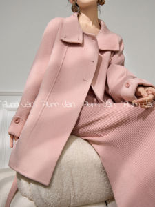 PlumJan | Áo Khoác Len Pháp Elegance Màu Hồng Mid-length