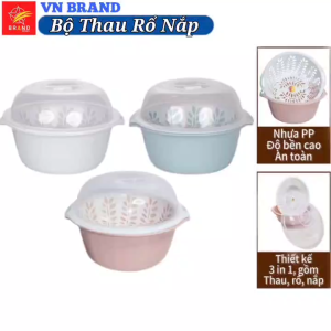 Bộ Thau Rổ Tròn Có Nắp Đậy Trong Nhựa VIỆT NHẬT - Rửa Rau Củ Quả Trộn Thực Phẩm