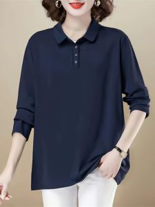Spring & Fall Loose Artistic Lapel Long Sleeves T-shirt for Women Pure Cotton Plus Size Plus Size Ladies Casual Easiest for Match Simple and Thin Tops Women