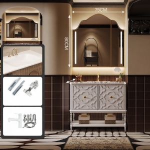 Tủ Tắm Gỗ Sồi Đá Sang Trọng Phong Cách Retro Độc Đáo