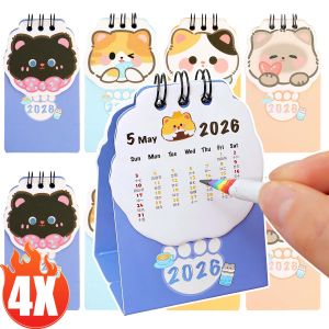 2026 Cute Kitten Mini Calendar Desk Cartoon Cat Coil Calendar Daily Organization To-Do List Planner School Office Supply Ornament Gift