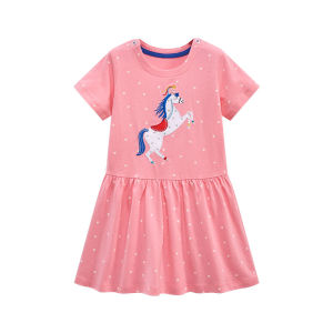 Jumping Meters | Jumping Meters 2-7 Years Horse Summer Princess Baby Girls Dresses Applique Party Birthday Kids Short Sleeve Frocks