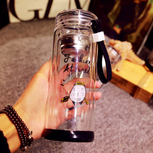 Double Layered Glass Cup Trendy Cartoon Fashion Filter Heat Resistant Water Cup Men Women Students Tea Brewing Handy Cup