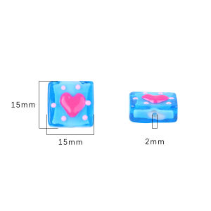 1pc 15mm Handmade Square Cube Lampwork Glass Beads Heart Charms for DIY Bracelets Jewelry Craft Making Accessories