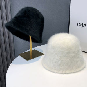 Womens Spring Autumn Rabbit Fur Bucket Hat Face Slimming Warm Air Casual Style Fashion Accessory for Shopping And Daily Use