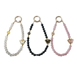 หินธรรมชาติเทียมสายคล้องโทรศัพท์ผีเสื้อโลหะผสมสไตล์ประจำชาติตกแต่งกระเป๋าพวงกุญแจรถอเนกประสงค์สไตล์จีนแบบใหม่