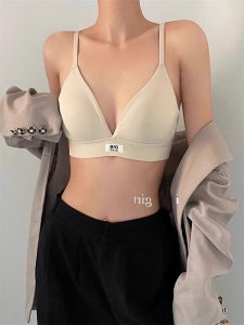 KBRA Letter French Triangle Cup Intimates Womens Wireless Plaid Breathable Push-up Small Chest Bra Seamless