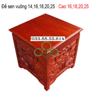Nhất sơn sen vuông gỗ hương đế bát hương đục nền cao 20cm có 3 cỡ kích thước mặt 