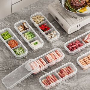 YESPERY 2/3 Grids Food Storage Box with Lid Microwave Safe Portable Refrigerator Freezer Organizers Sub-Packed Meat Onion Ginger Clear Crisper