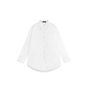 Pure Cotton Loose Long Sleeve Sharp Collar Cocoon Shape Shirt Casual Style Womens Premium Feeling Simple Split High End Shirt