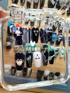 Aileen Anime Wearing Nail Art ทาสีเล็บแบบสวมใส่ได้ ปกป้องเล็บ 2D ชั้นต่างๆ รูปทรงกลม แผ่นเล็บสีสันสดใส สำหรับเล็บสั้น