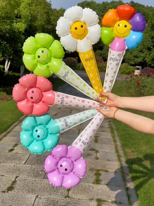 Smile Flower Balloon Wand Daisy Flower Handheld Party Decoration Photo Prop Kids Gift Graduation Birthday 毕业气球棒