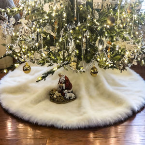1pc Plush Christmas Tree Skirt 90cm Round Snow Xmas Tree Mat Base Cover Faux Fur Home Decorations for Holiday Party