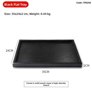 Multifunctional Black Wooden Tray Rectangular