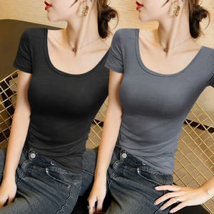 Lieoyuarn | Single/Double Pack U-Neck Slim Fit T-Shirt