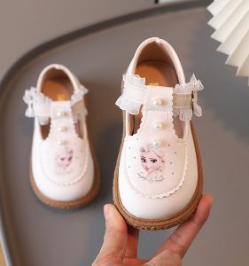 Girls Leather Shoes 2023 Spring New Arrival Easiest for Match Medium and Large Childrens Princess Shoes Girls Cute Elsa Kindergarten Indoor Shoes