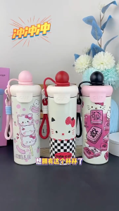 Bình Nước Inox Giữ Nhiệt Mèo Kitty 650ML Kèm Dây Đeo Siêu Dễ Thương LILA BNGNKI148