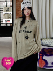 Special 40% off Elf Sack Long Sleeve Letter Print T-Shirt Womens Spring Inner Wear Casual Loose Fit round Neck Top