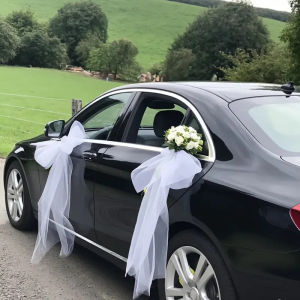 4pcs Just Married Tulle Gauze Wedding Car Decoration Transparent Mesh for Wedding Parties Chairs Curtains Bridal Car Decoration