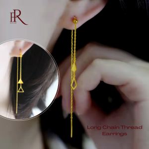 Graceful Womens Geometry Dangle Thread Gold Earrings Long Chain Earrings for Wedding Prom Party Birthday