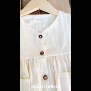 Váy bé gái NHULII Váy tiểu thư trắng kem chất vải thô đũi cao cấp cho bé 9 đến 15 Kg 8 tháng đến 4 tuổi NI046