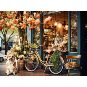 500/1000/1200/2000PCS Jigsaw Puzzle Floral Shop Street View Bicycle Corgi Dog Art Puzzle Adults Gifts Home Decor Birthday Gift