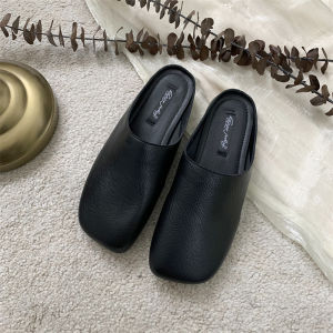 Giày Đế Bằng Da Mềm Thời Trang Cho Nữ Mùa Xuân Hè Đế Cao Su Đầu Vuông Đế Phẳng Lười Biếng Giày Đế Bằng Hở Mũi