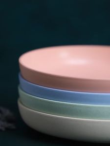 QUOKKA Pinggan Bulat Pinggan Petak Colorful Candy Color Wheat Straw Plates Home Kitchen Round Flat Dishes Snack Plate Kitchen Dinnerware