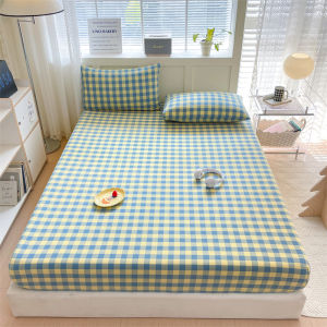 Dansunreve Premium Cotton Fitted Bed Sheet 800TC Checkered Plaid Full Garterized Bedsheet Washed Cotton Soft Fitted Bedsheet Lattice Fittedsheet Single Queen King
