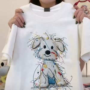 PAZHAOLANG | Plus Size Cotton Dog Print Short Sleeve Tee