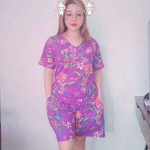 TERNO V-NECK CHALLIS SHORTS AND BLOUSE small to XL color maroon grey oldrose navyblue khaki dustyblue lavender emeraldgreen